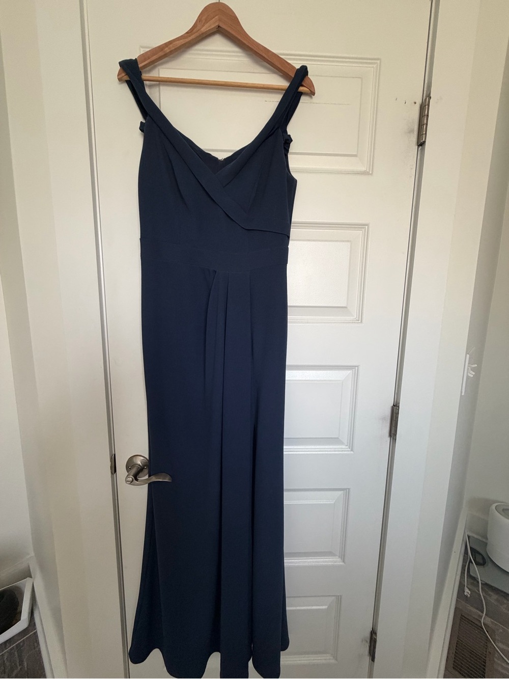 David's Bridal Navy V-Neck Draped Maxi Dress